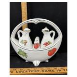Vintage Loucarte Porcelain 5-Piece Cruet Caddy