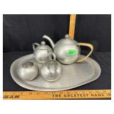 MCM Banka Tinwerk Hammered Heavy Pewter Tea Set: