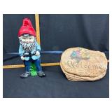 Garden Gnome and Welcome Stone