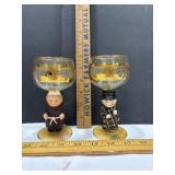 Figurine Stemmed Goblet Pair