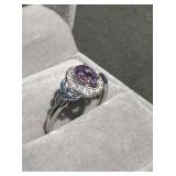 Sterling silver ring with amethyst and simulated