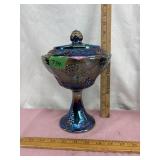 Indiana Harvest Grape Carnival Glass Covered