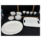 2 Large platter/white ceramic escargot dishes