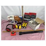 Miscellaneous box lot- flashlights/ tape