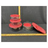 Glass Anchor bowls with lids- some lids cracked