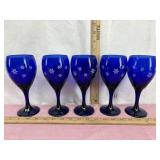 Five Vintage Libbey Cobalt Blue Snowflake Wine