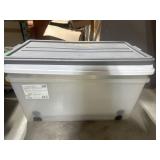 Two rolling storage totes with lids
