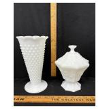 Octagonal Milk Glass Covered Candy Dish With