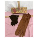Vintage Long Tan Gloves and Short Brown Gloves in