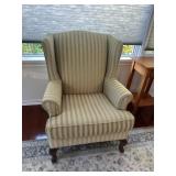 Wing back chair Beige with light green stripes