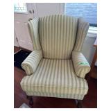 Wing back chair, beige with light green stripes