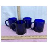 1970's Four Cobalt Blue Heavy Glass Mugs