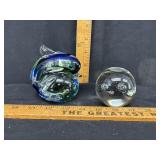 Two Controlled Bubbles Art Glass Paperweights -