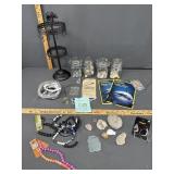 Misc gems, stones, beads & jewellery holder