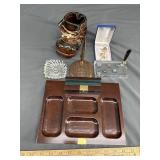 Miscellaneous box lot- pen holders/ ash tray/ pin