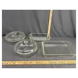 2 Glass casserole dishes with lids & baking