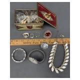 Vintage jewellery & tin box with costume jewellery