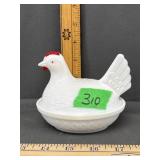 Vintage Milk Glass Covered Hen On A Nest Dish