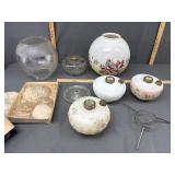 Box of antique style oil lamps