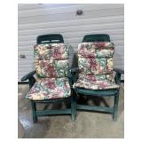 Two folding patio chair, chairs with cushions