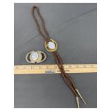 Western Bolo Tie With Polished Agate Inside