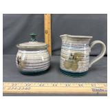 Pottery cream & sugar set