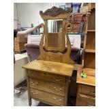 Antique wood dresser with mirror