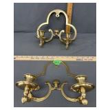Two Solid Brass Double Candle Wall Scones