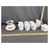 Corningware mugs/ cream & sugar & teapot