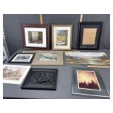 Box of framed art work/ print & canvas board- see
