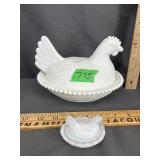 white milk glass hen on nest  from the 1970s or