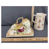Vintage covered cheese dish & pitcher