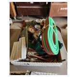 FLAT OF ACETYLENE TORCH HEADS, HOSES, GAUGES,