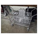 ROLLING WIRE CART, W/ GLASSES