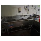 THREE WELL SINK, STAINLESS STEEL, TWO SPOUT,