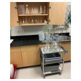 Assorted Lab Glassware & Utility Cart Assorted Lab Glassware & Utility Cart