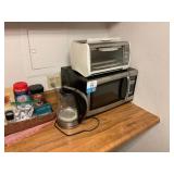Microwave, tea pot, toaster oven