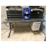 Work Bench With Blue Bins