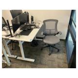 Manual Adjustable Height Desk, Monitors & Chair