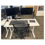 Manual Adjustable Height Desk, Monitors & Chair