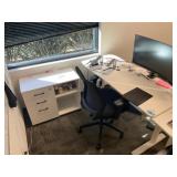 Manual Adjustable Height Desk, Monitor & Chair