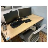 Sit/Stand Desk with Privacy Glass, Chair, (2) Dell