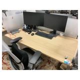 Sit/Stand Desk with Privacy Glass, Chair, (2) Dell