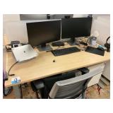 Sit/Stand Desk with Privacy Glass, Chair, (2) Dell