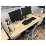 Sit/Stand Desk with Privacy Glass, Chair, (2) Dell