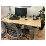 Sit/Stand Desk with Privacy Glass, Chair, (1) Dell