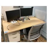 Sit/Stand Desk with Privacy Glass, Chair, (2) Dell