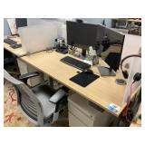 Sit/Stand Desk with Privacy Glass, Chair, (2) Dell