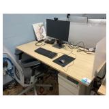 Sit/Stand Desk with Privacy Glass, Chair, (1) Dell