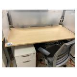 Sit/Stand Desk with Privacy Glass, Chair,